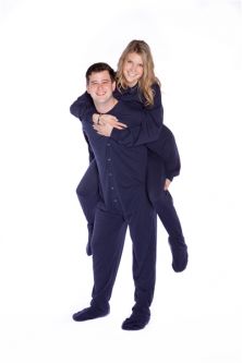 Navy-Blue Jersey-Knit Footed Onesie Pajamas for Men and Women